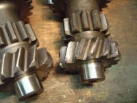  first gear on the layshaft was badly pitted and worn (new on the left, old on right)